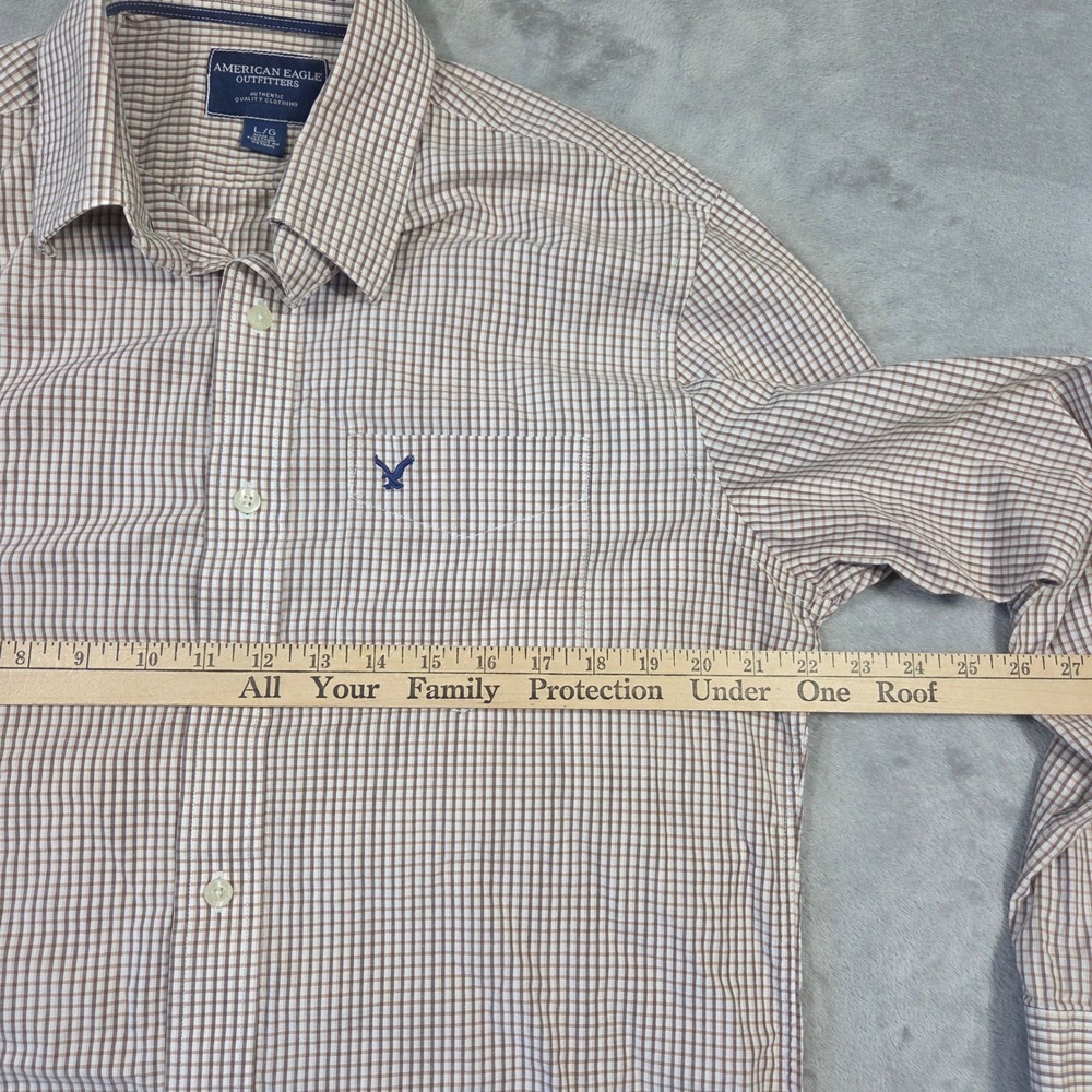 American Eagle Outfitters Mens Vintage Fit Brown Micro Check Button Down Shirt L - Picture 2 of 6